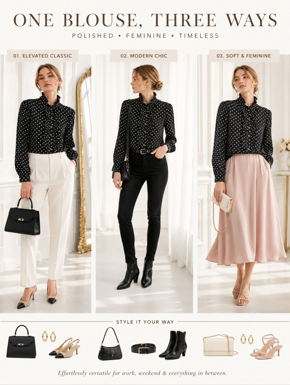 Black & White Polka Dot Ruffle Blouse | Long Sleeve Button Front | XXL - Picture 3 of 8
